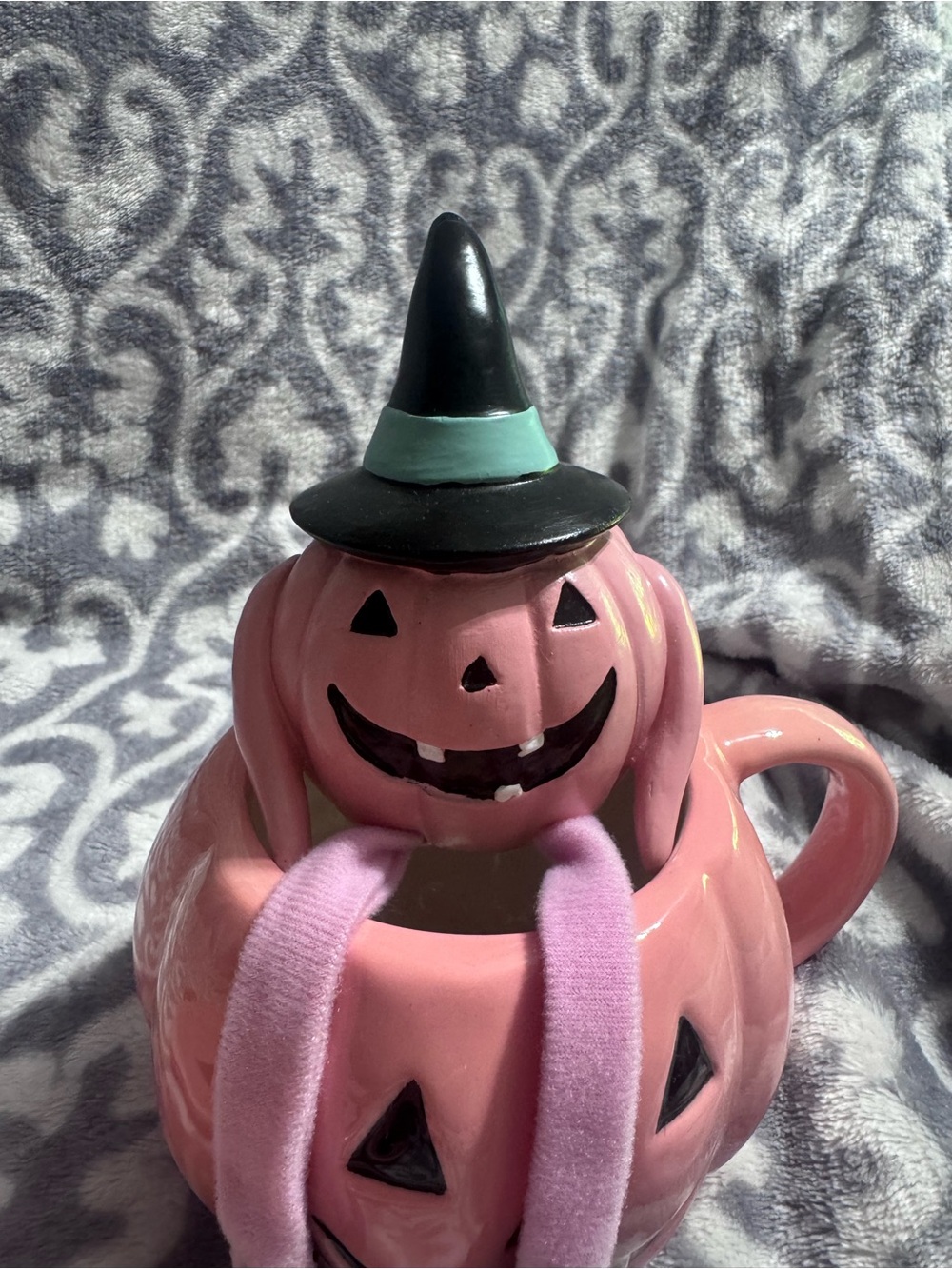 Pink Halloween Pumpkin Ceramic Mug and plate set